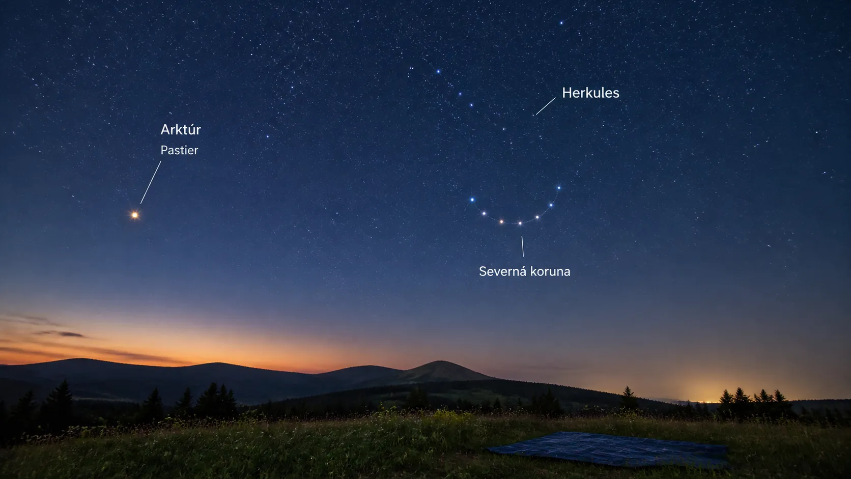 summer view of Corona Borealis above the Slovak horizon