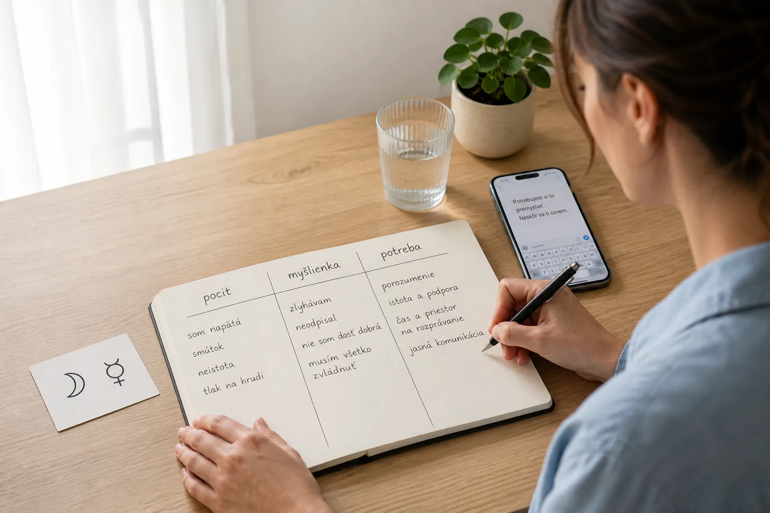 person translating conflicting feelings into clear written words