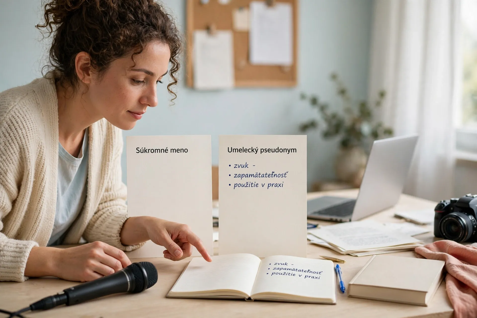 artist choosing a professional pseudonym in a bright studio
