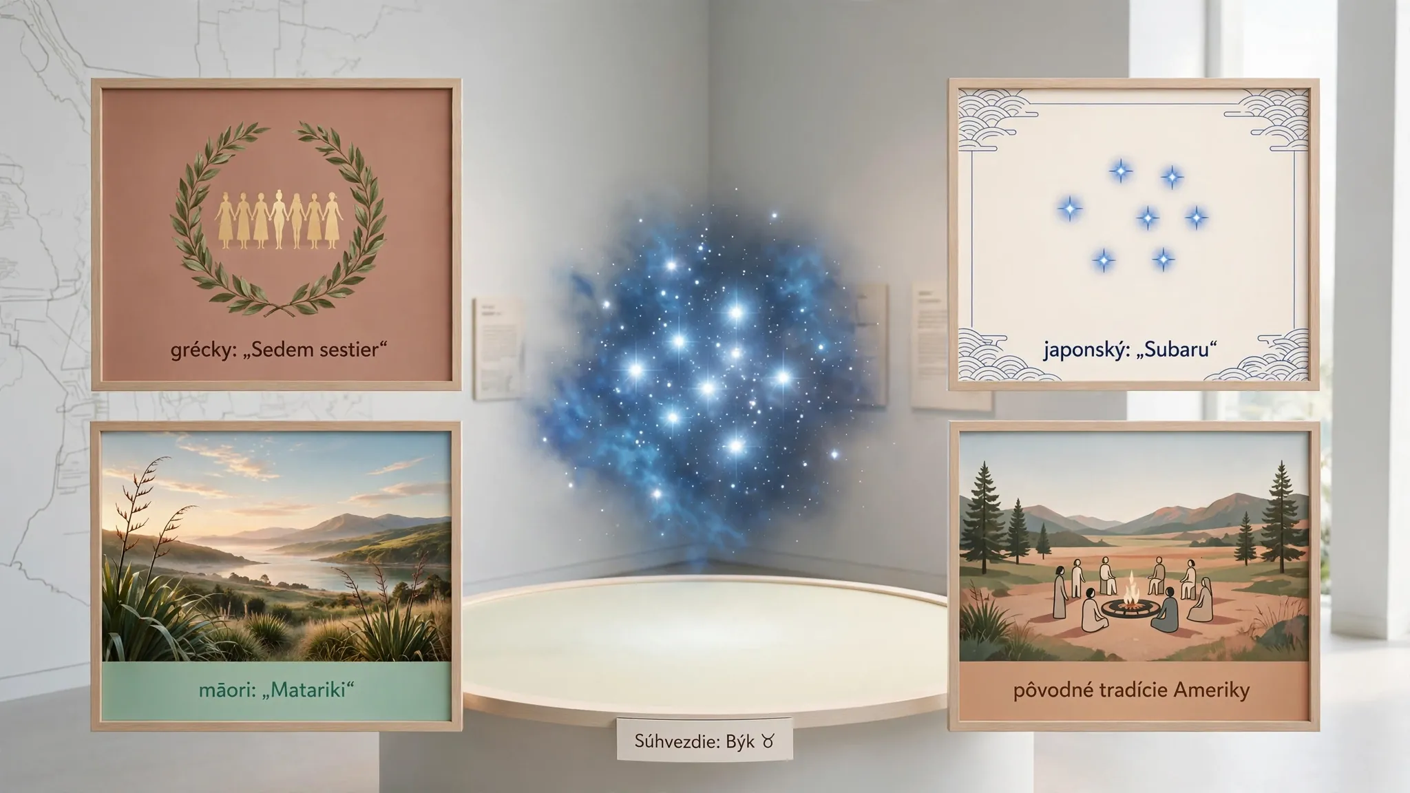editorial illustration of cultural stories connected to the Pleiades across the world