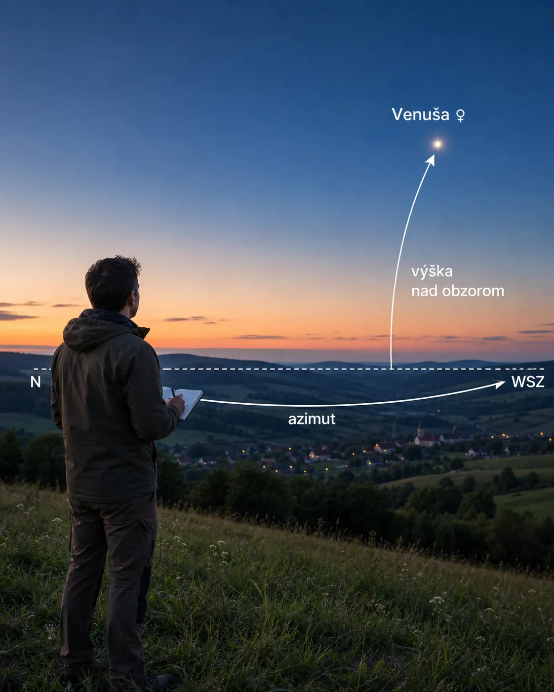 observer using horizon coordinates to locate a bright planet