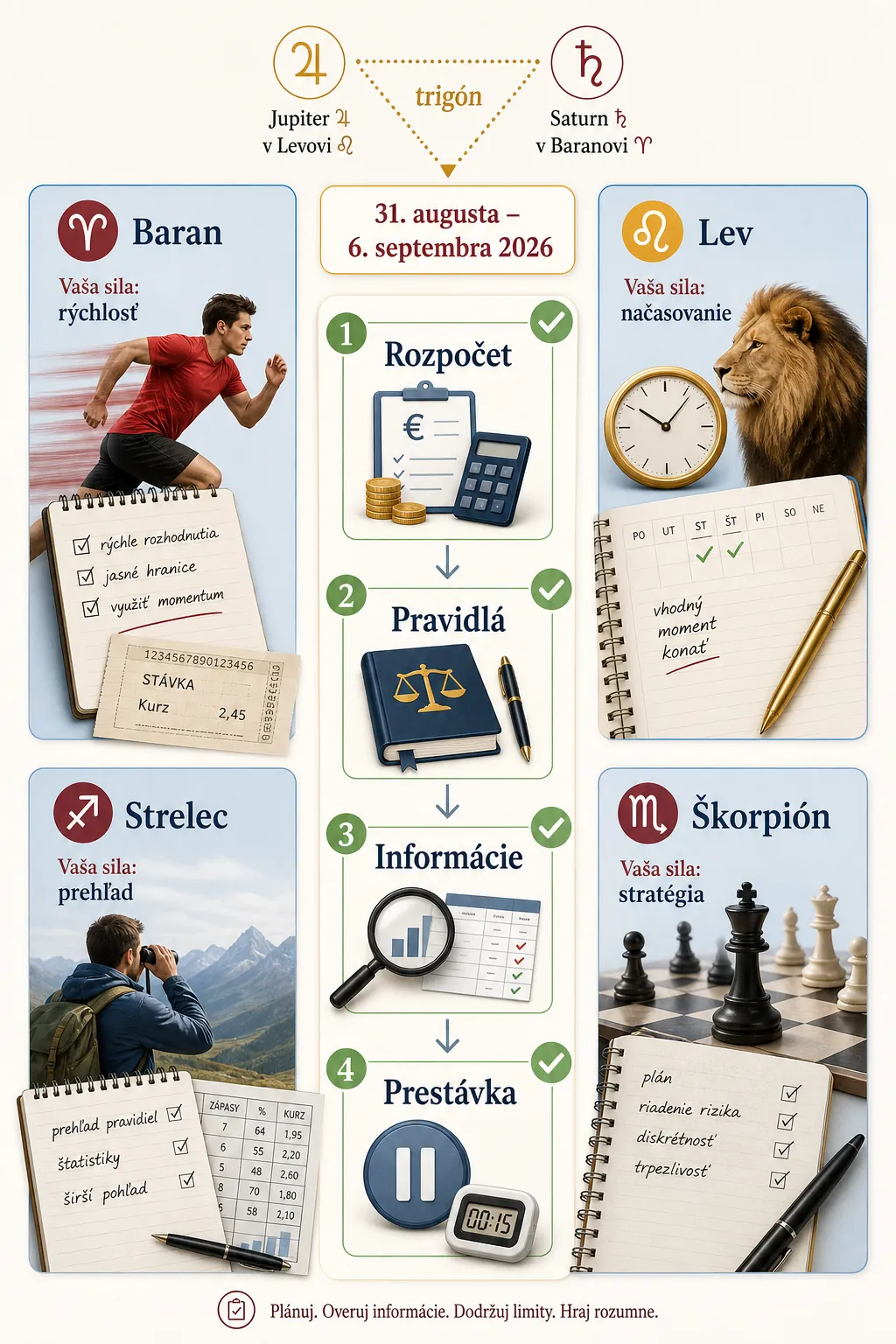 strategic betting checklist with Aries Leo Sagittarius and Scorpio