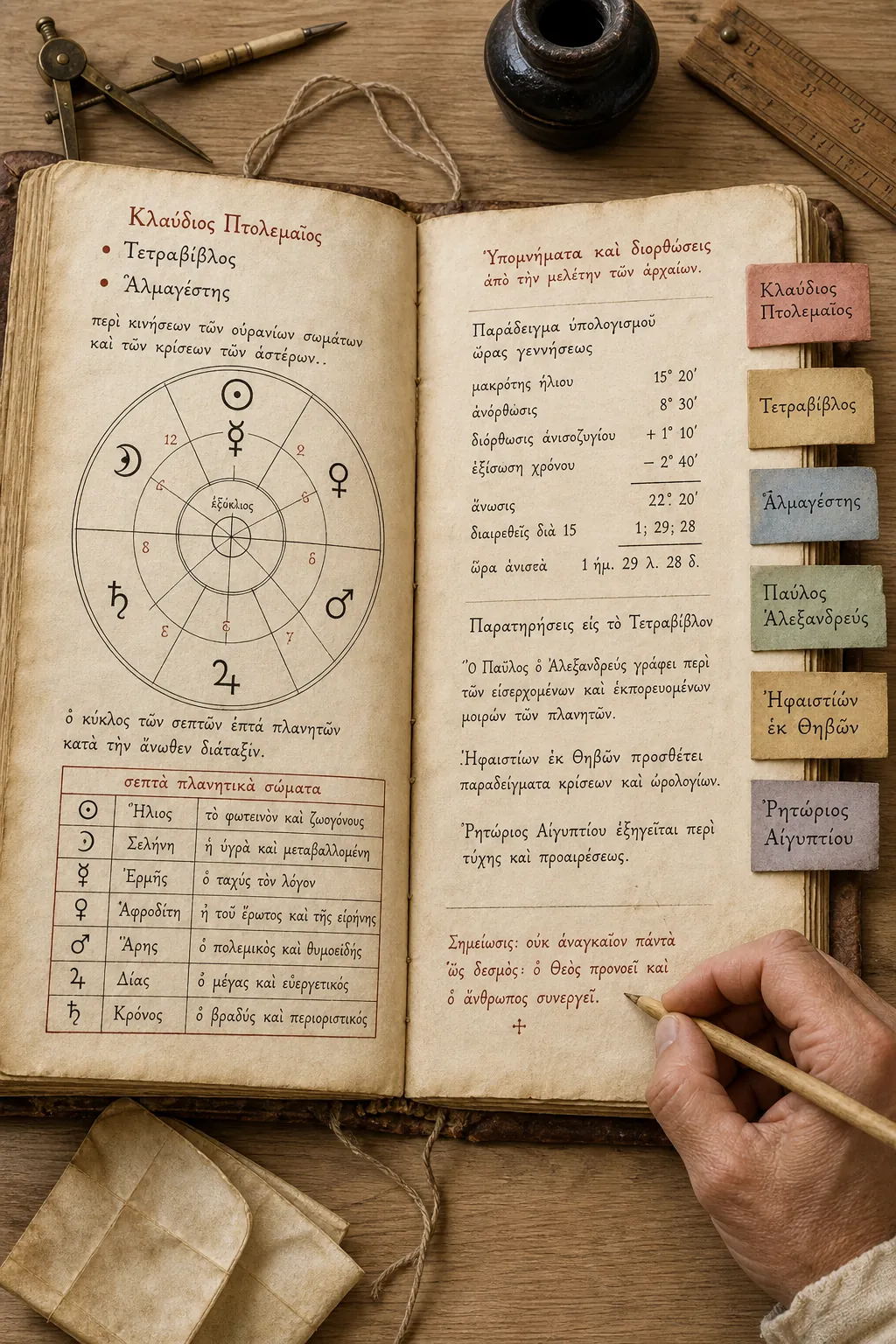 Byzantine Greek manuscript with zodiac diagrams and marginal calculations