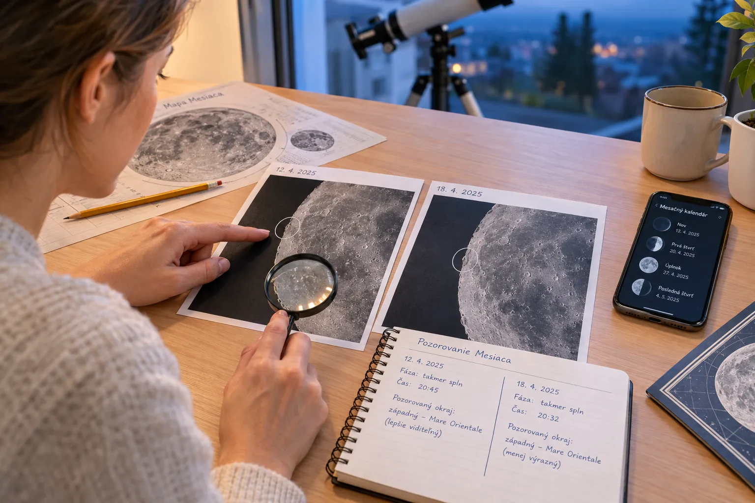 observer comparing lunar edge features