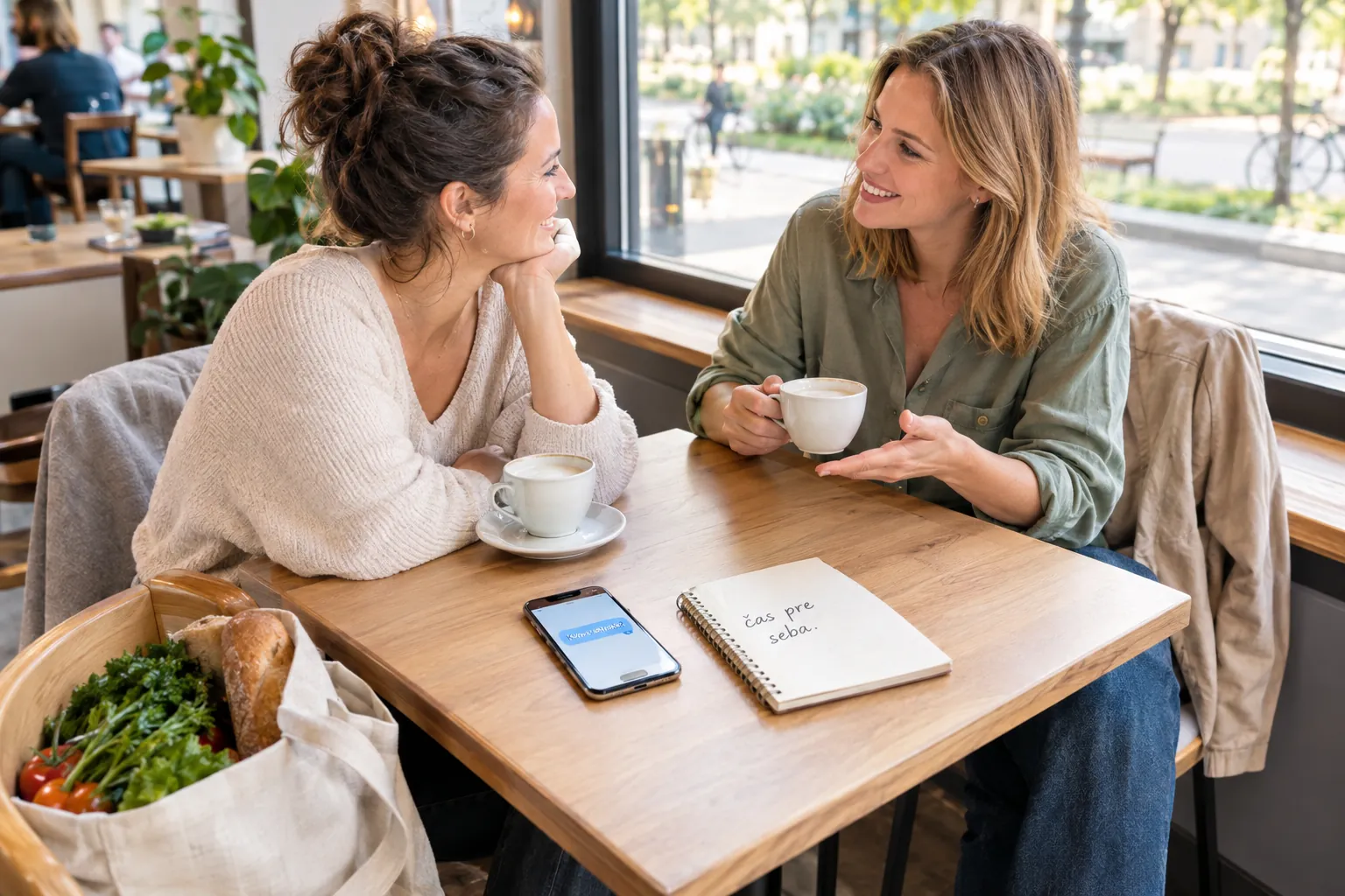 adult friends sharing meaningful time in a bright urban cafe