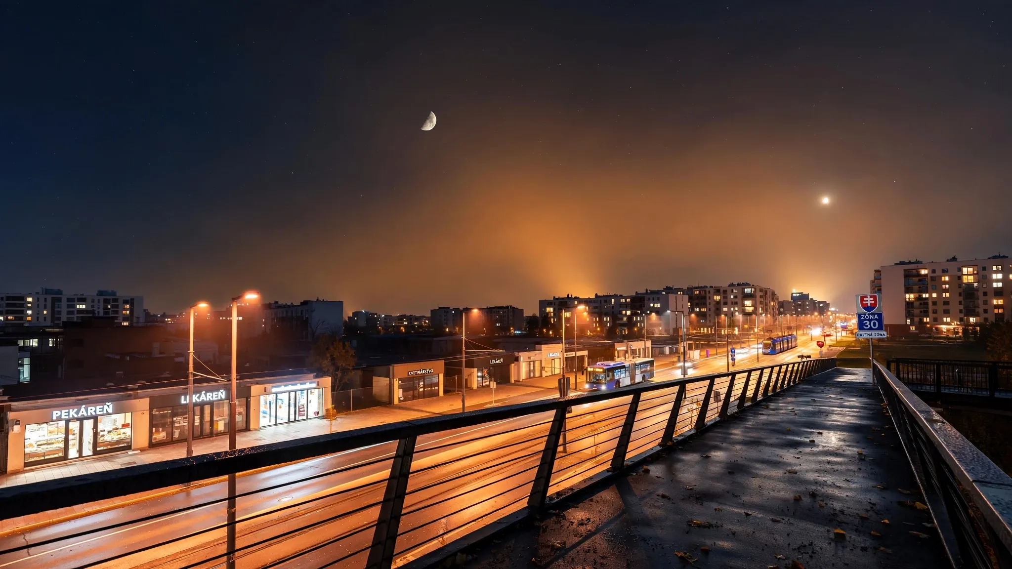 urban light pollution above a night sky