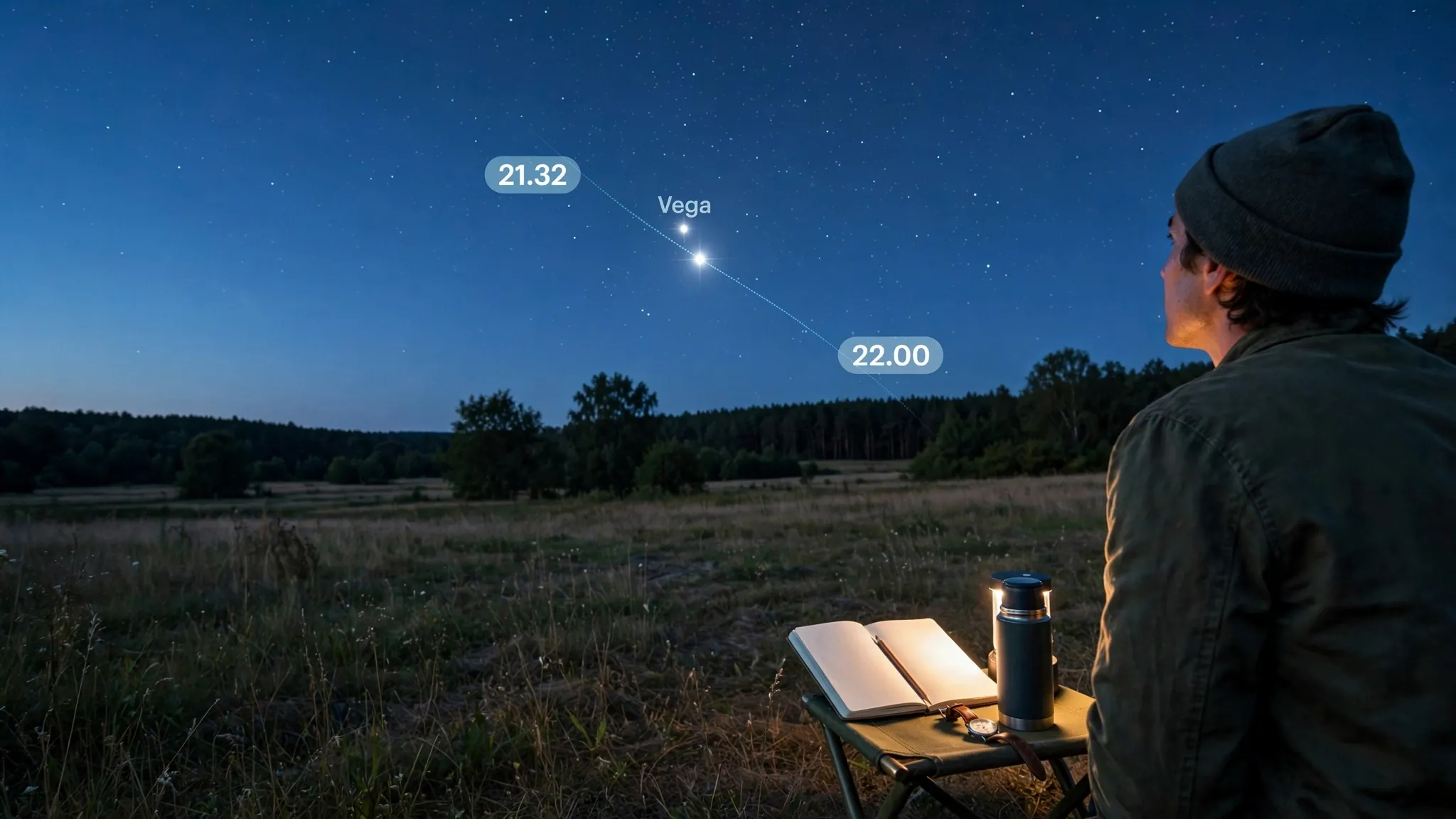 night sky observer comparing star positions