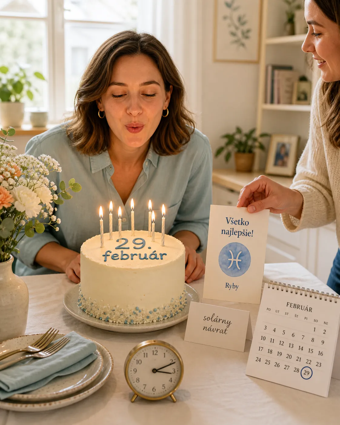 modern birthday celebration on February 29 with a subtle Pisces astrology detail