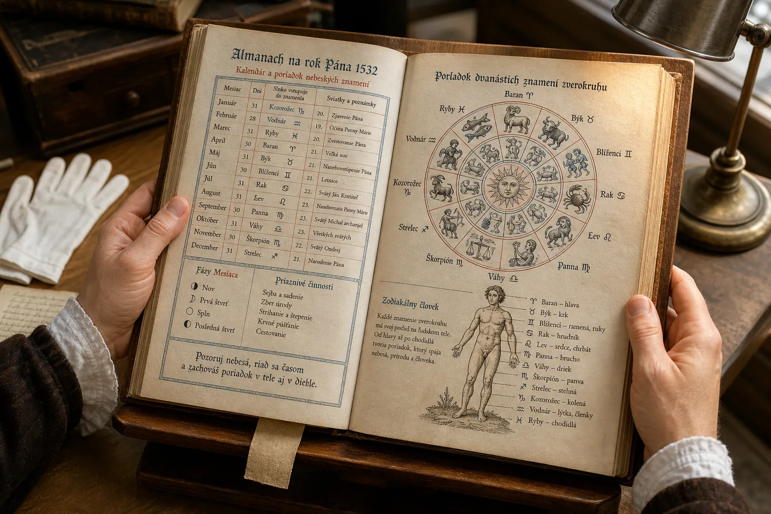 renaissance almanac reader studying zodiac calendar