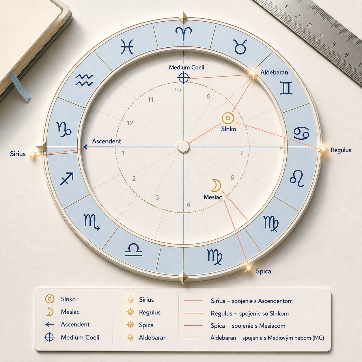 bright natal chart with selected fixed stars