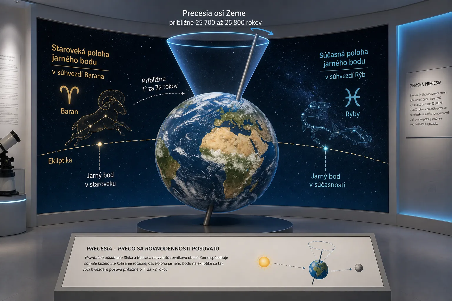 Earth axis precession shifting the equinox against the stars