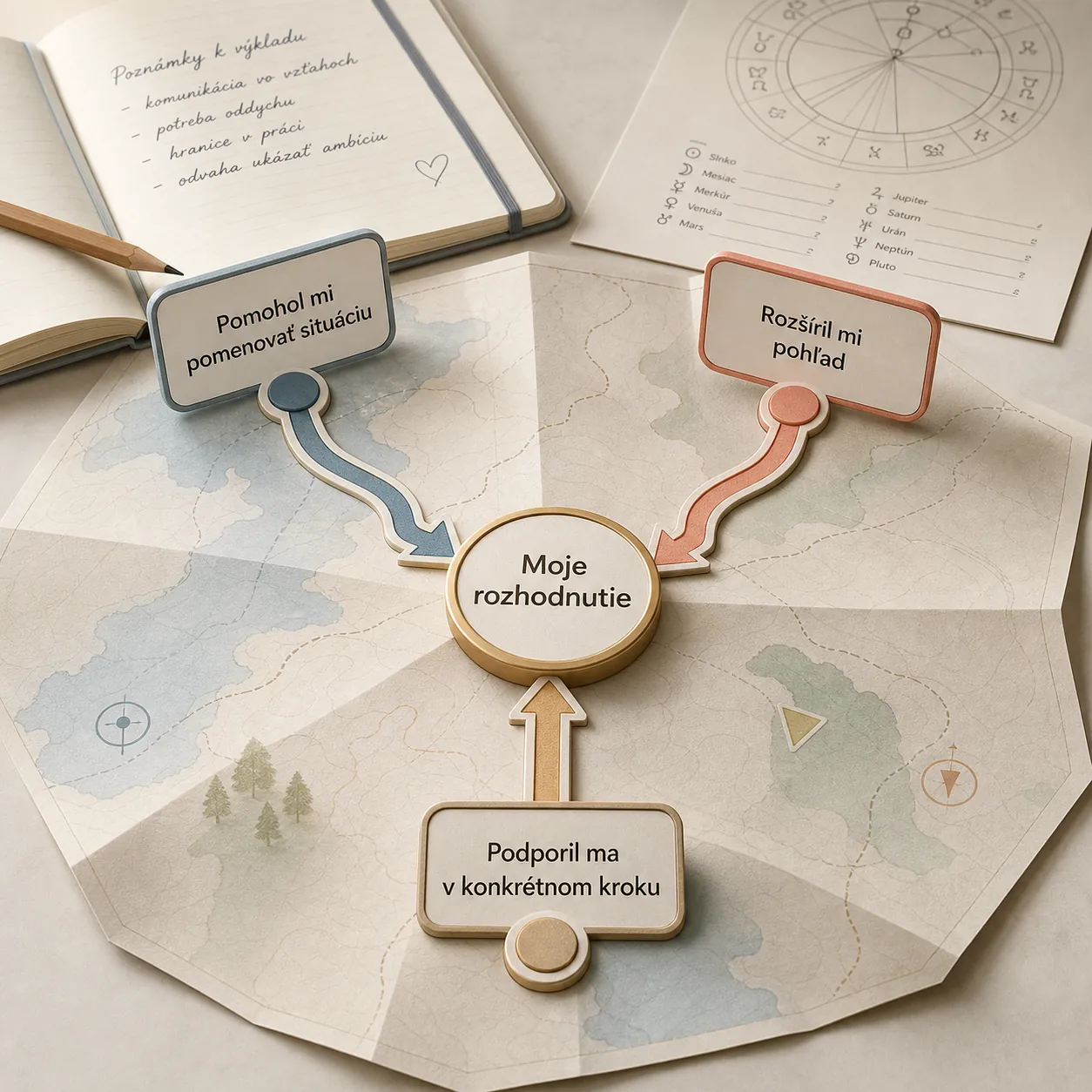 balanced decision map with reflection notes and personal choices