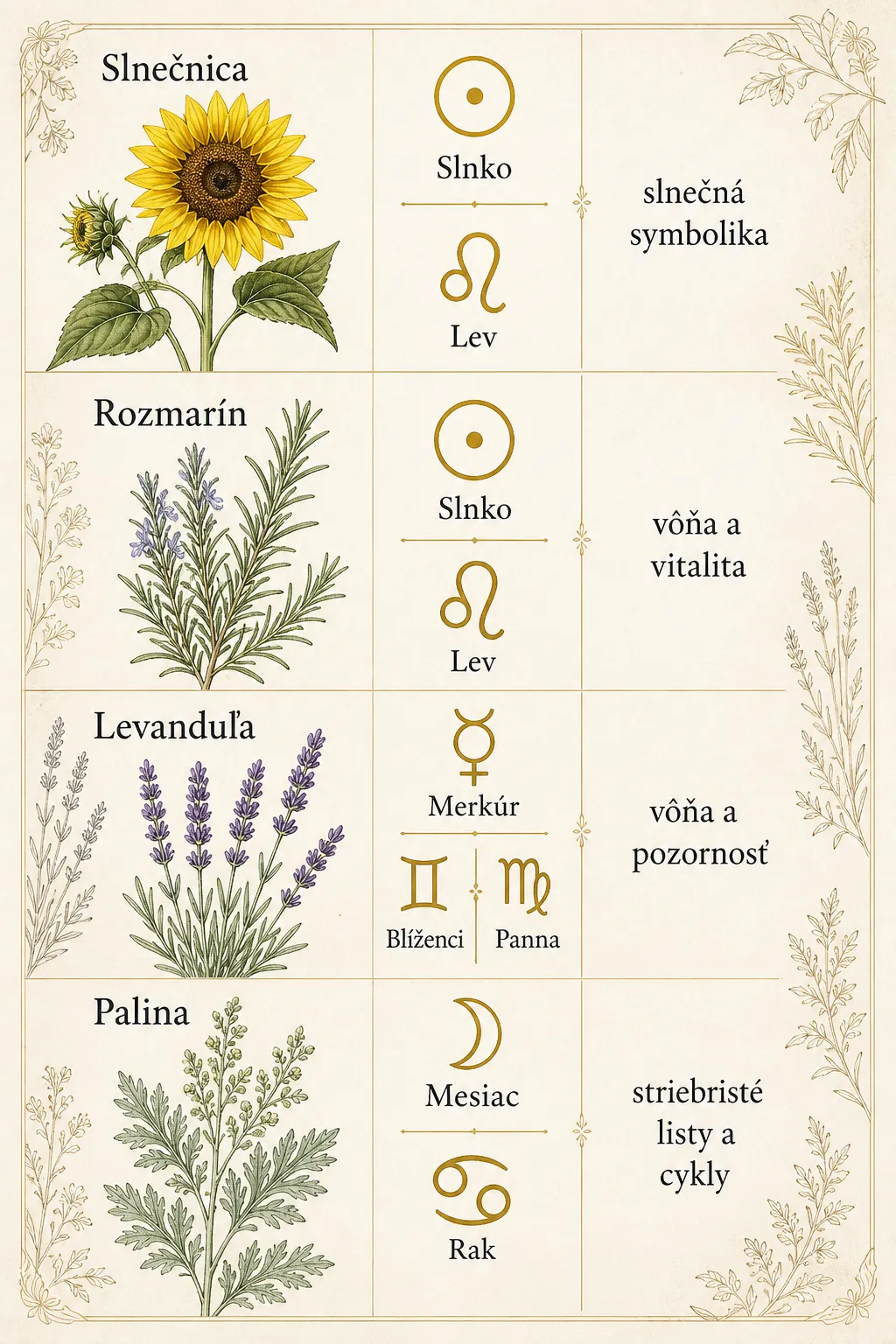 historical herbarium astrology chart with four medicinal plants