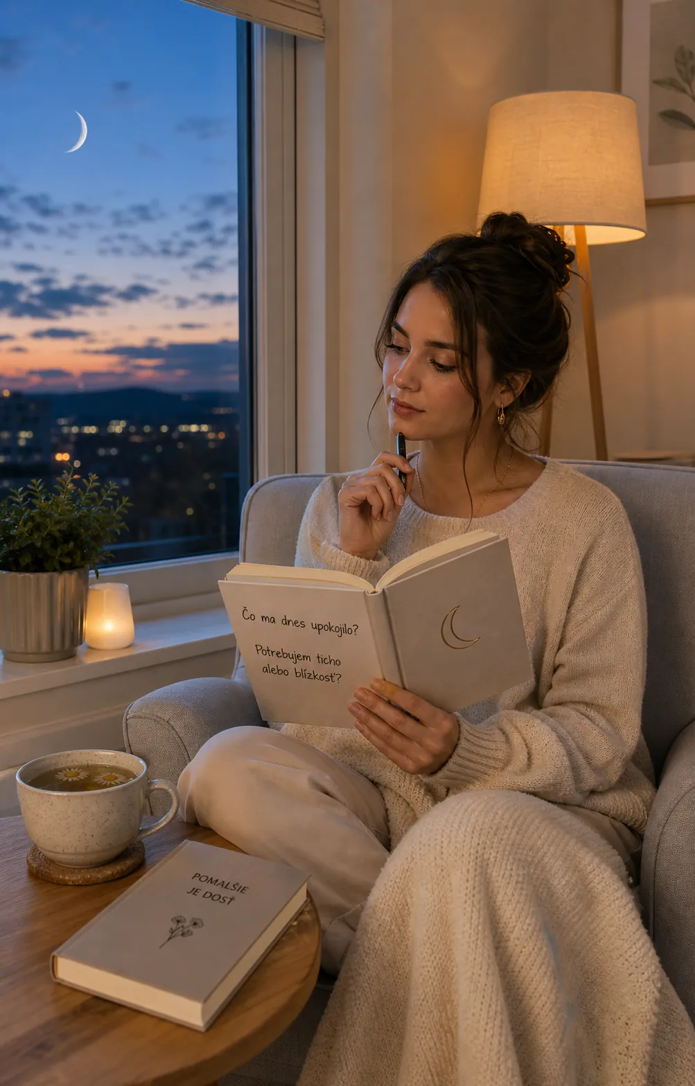calm evening routine with a moon-inspired journal