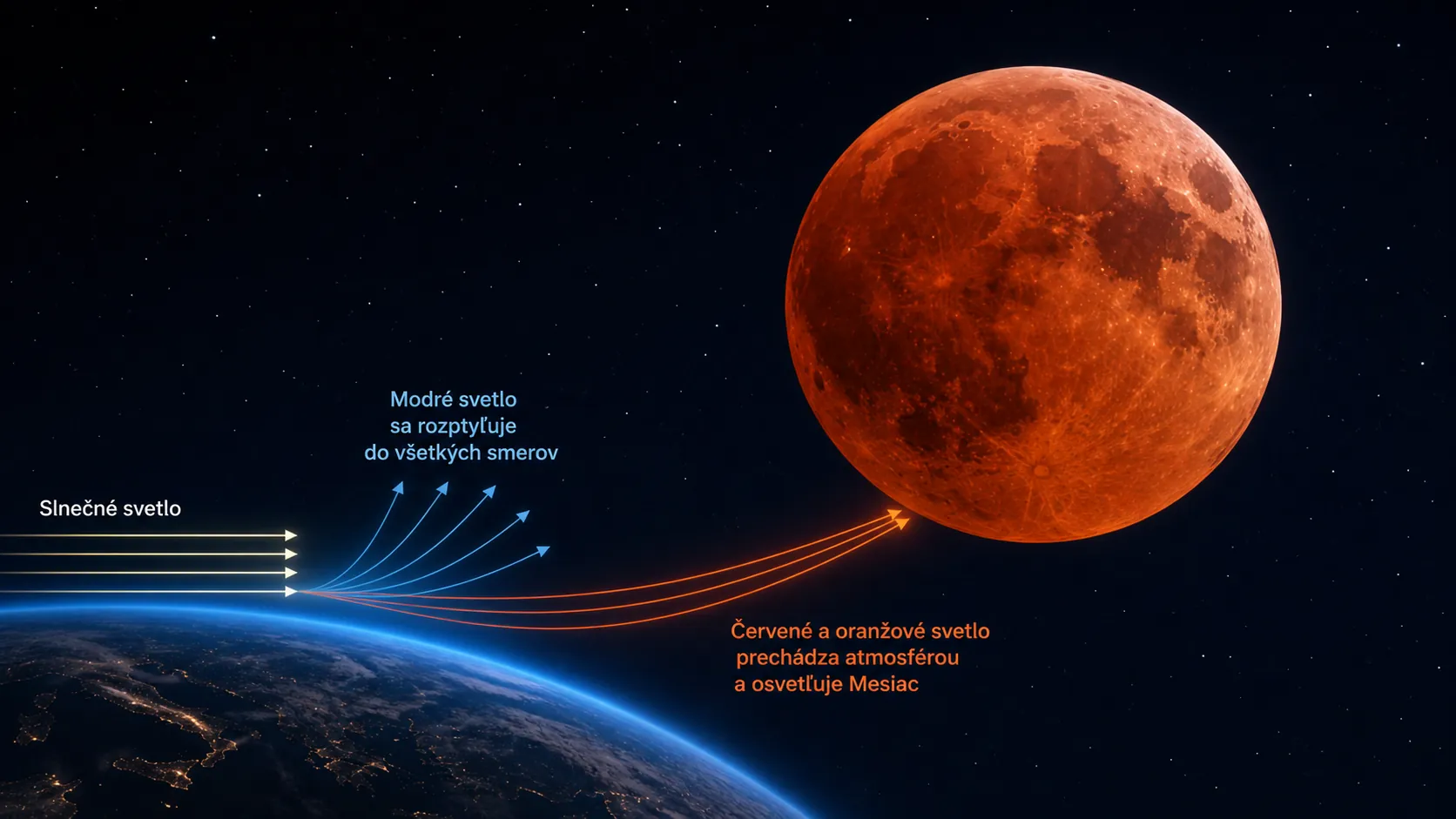 red Moon illuminated by Earth atmosphere