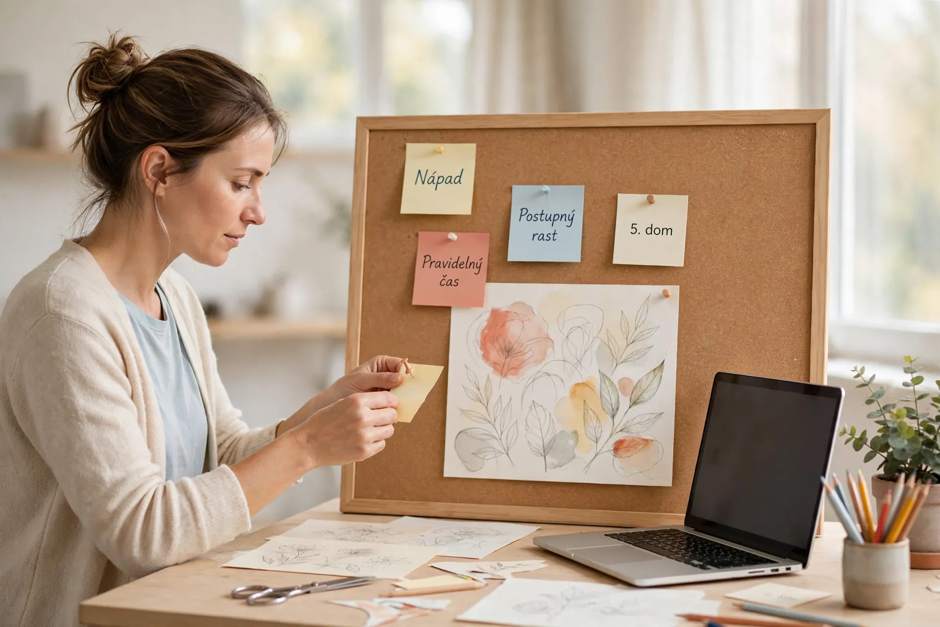 creative person developing a personal project in a bright studio