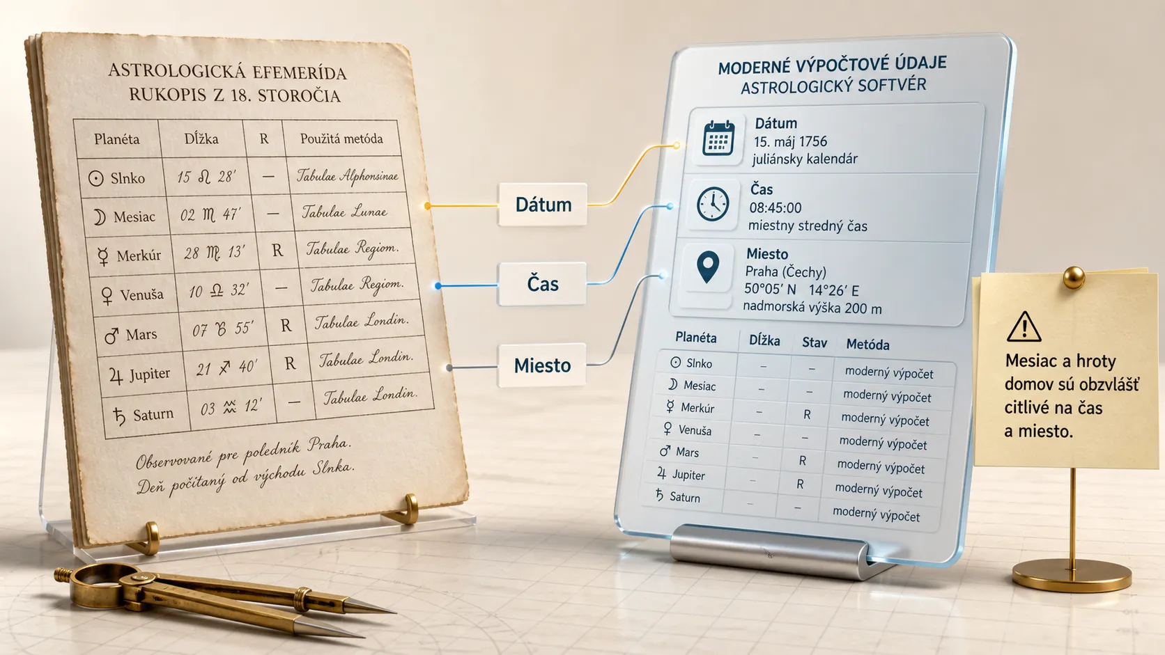 comparison of historical ephemerides and modern chart data