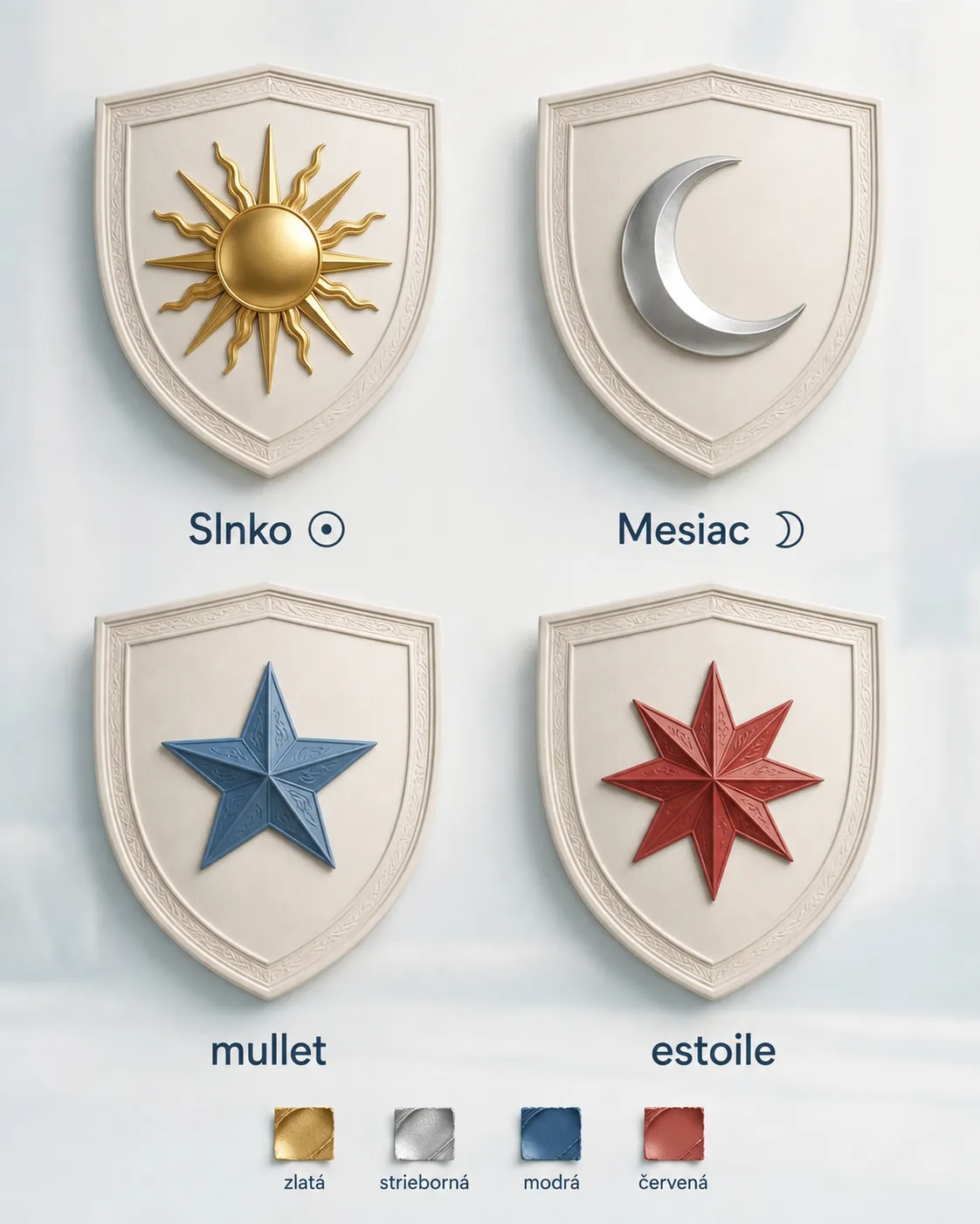 bright heraldic shield with celestial symbols