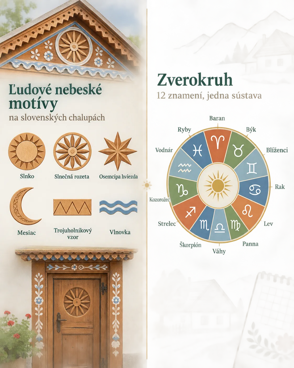 infographic comparing folk celestial ornaments and zodiac symbols