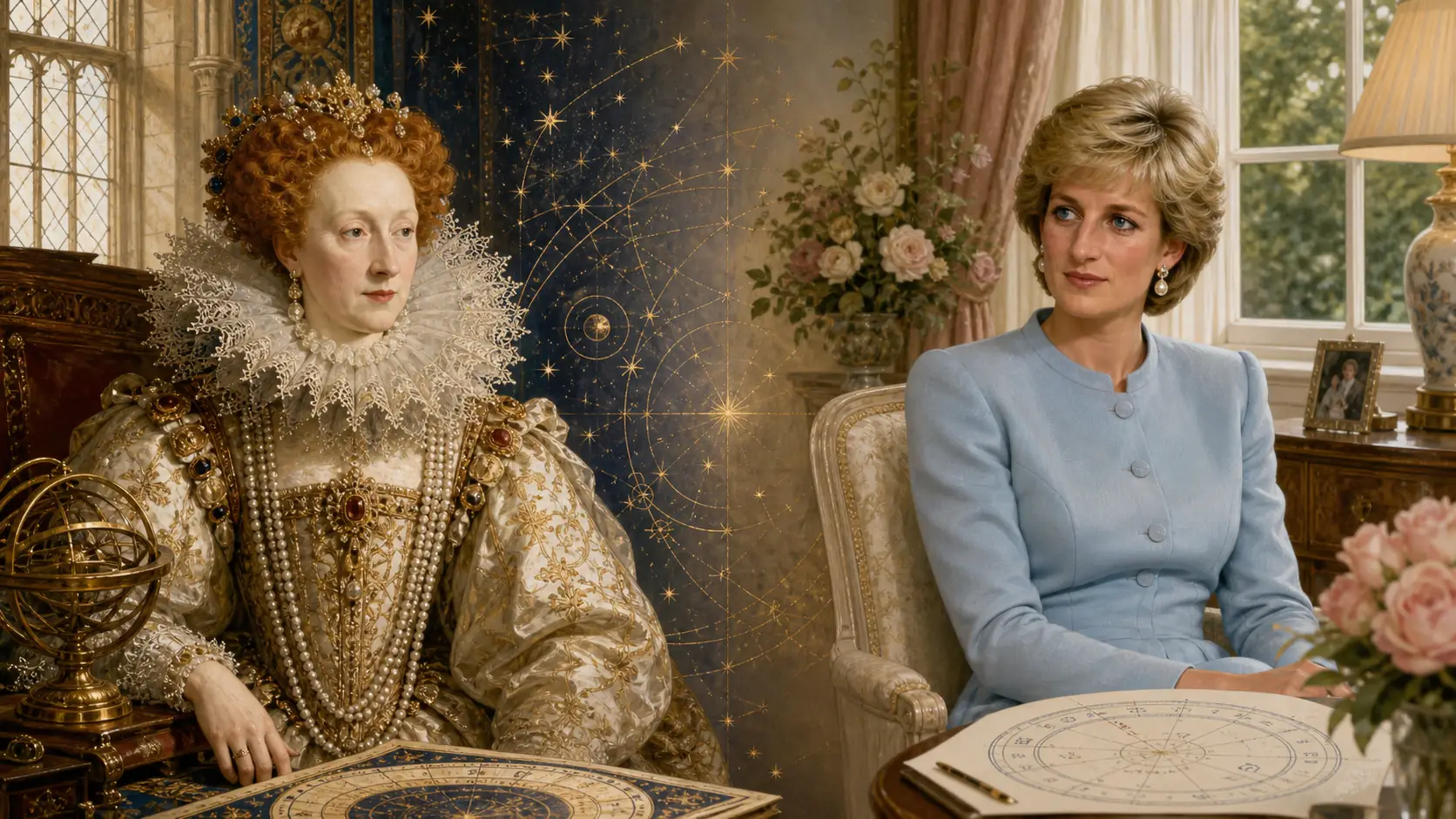 elegantný súkromný salón s astrologickou mapou a jemným kráľovským motívom
