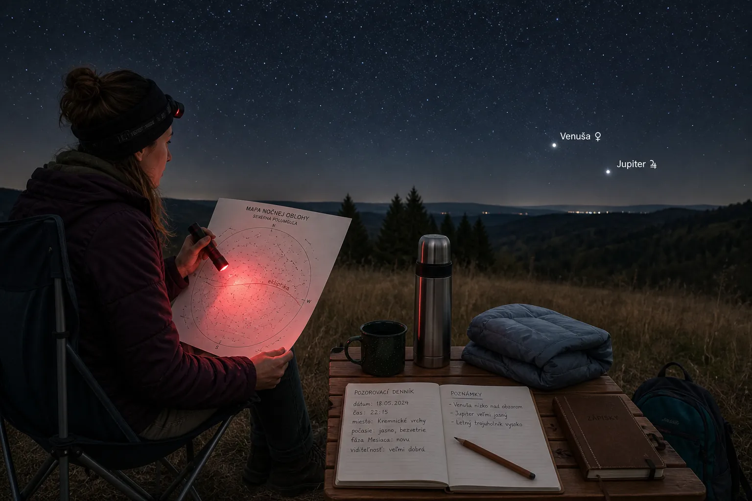 person observing stars from a quiet Slovak hillside