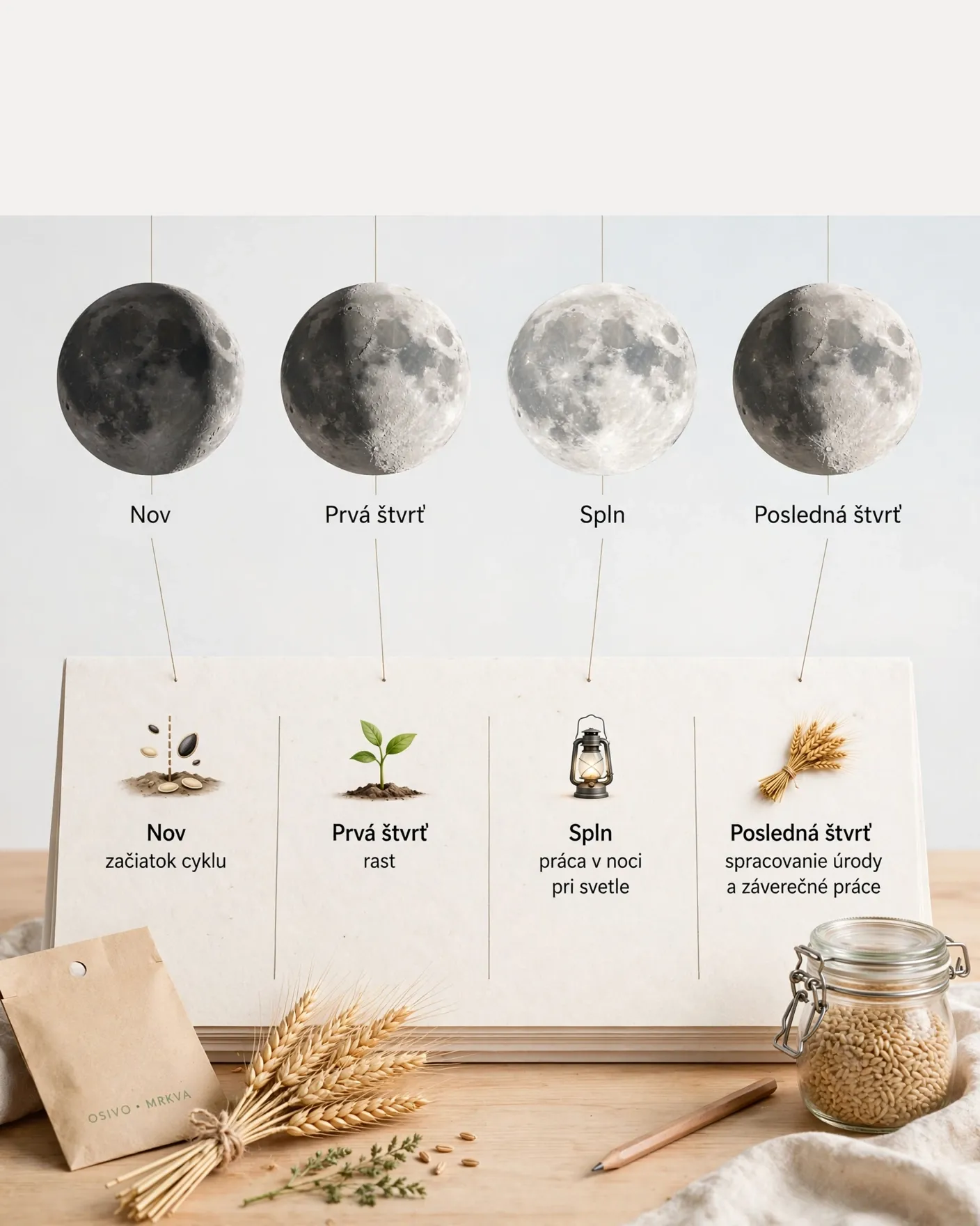 moon phases above a Slovak farm calendar