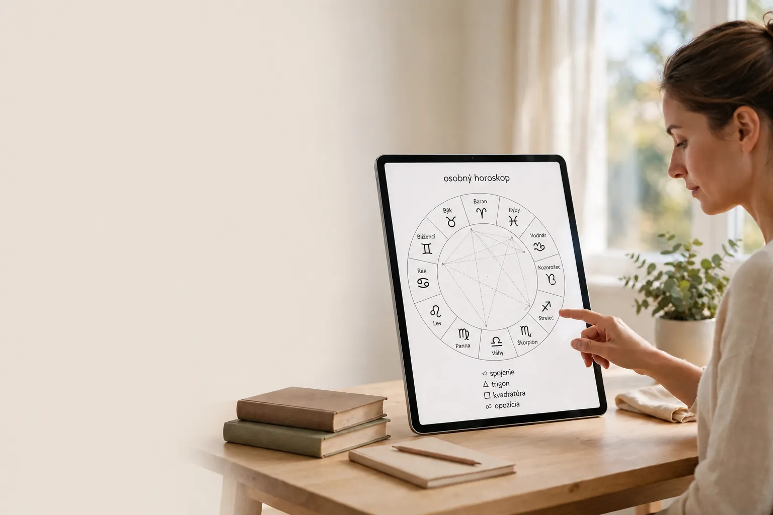 modern astrologer connecting historical books with a personal chart