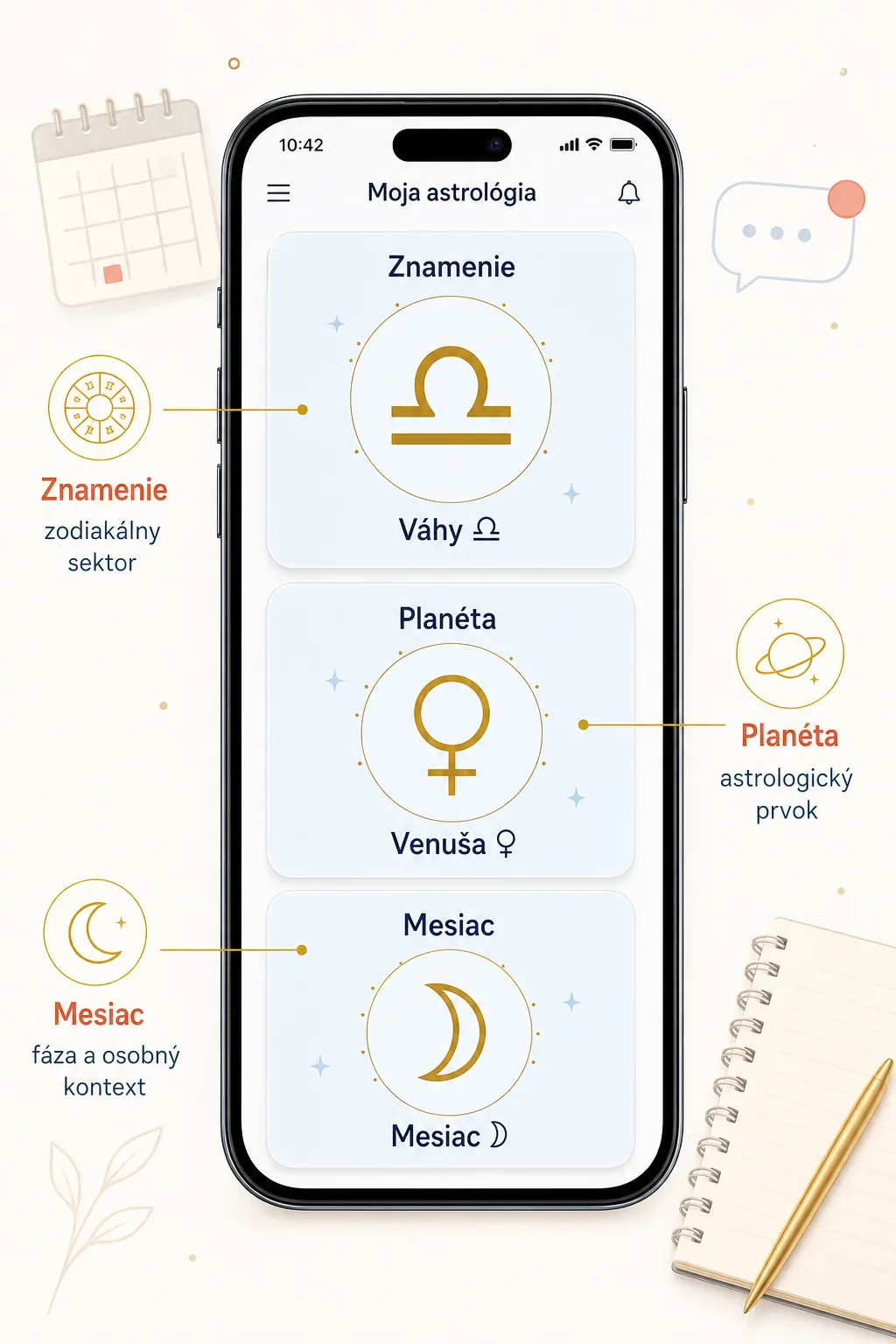 mobile astrology app interface showing zodiac icons and moon phases