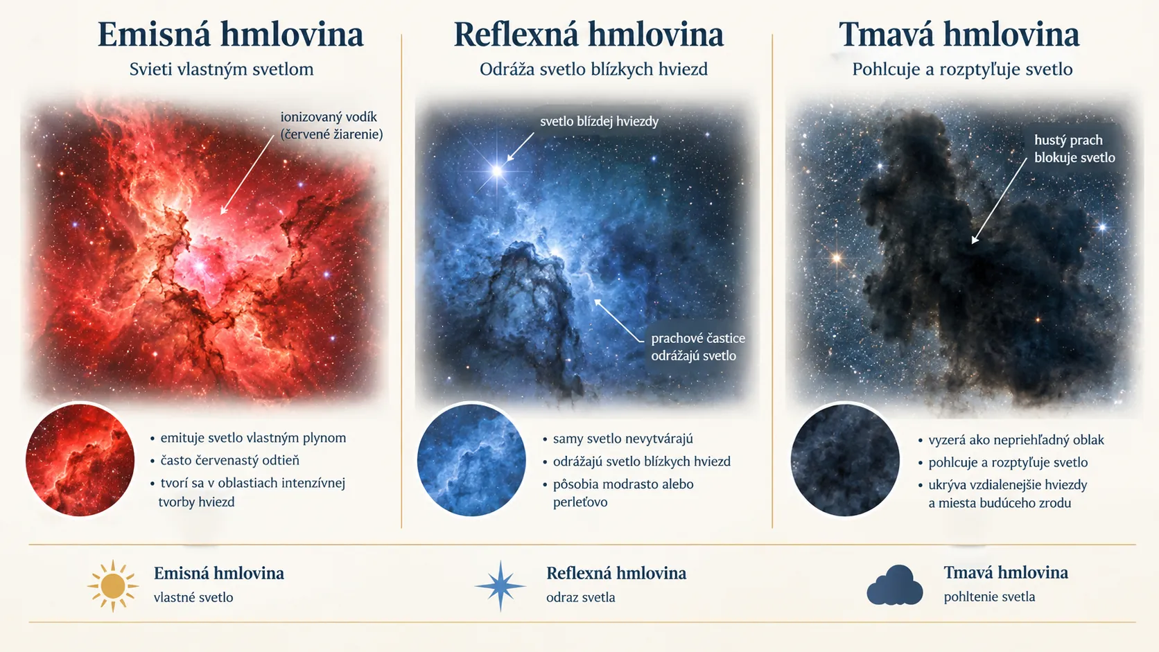 comparison of emission reflection and dark nebulae