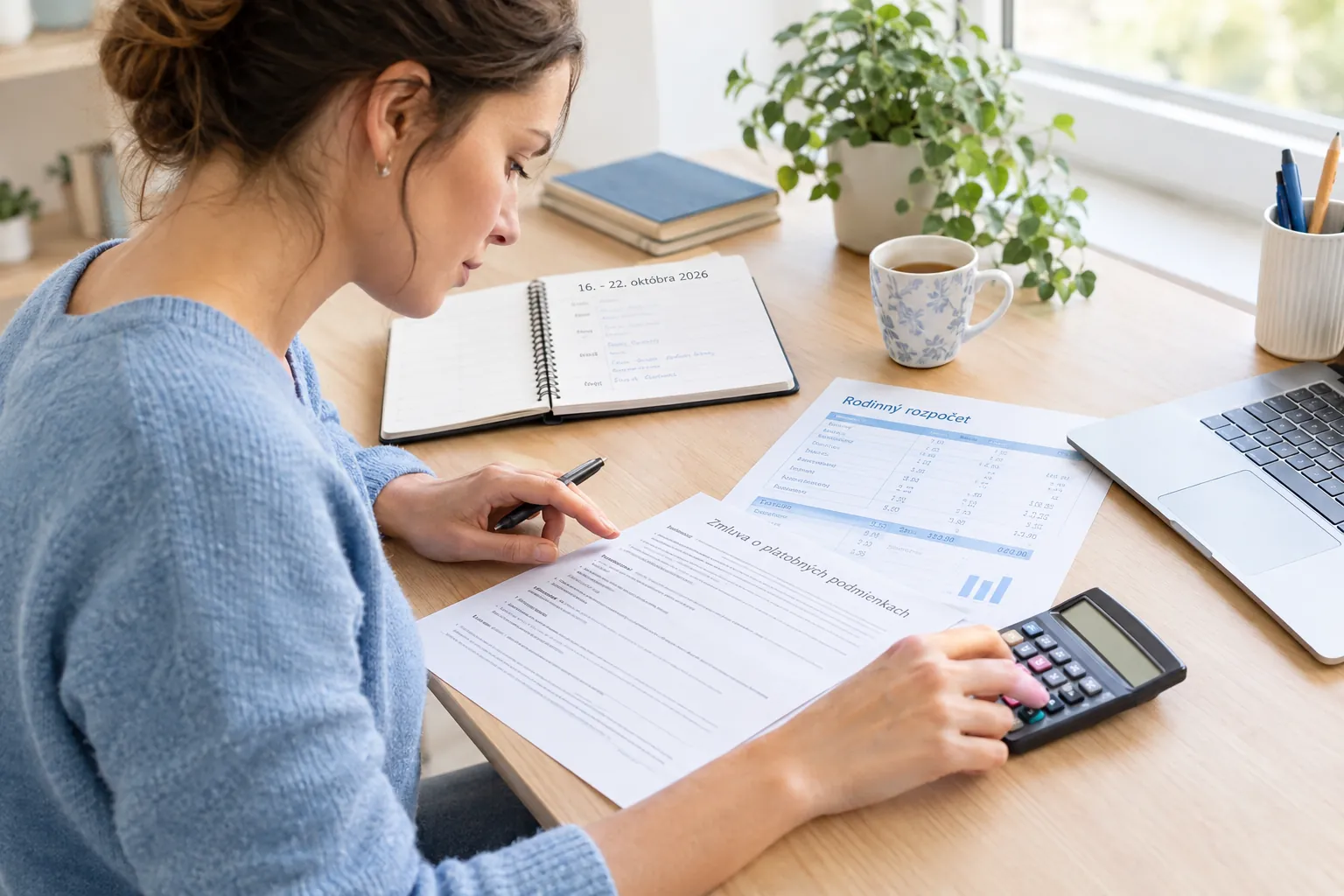 person carefully reviewing a household budget and payment terms