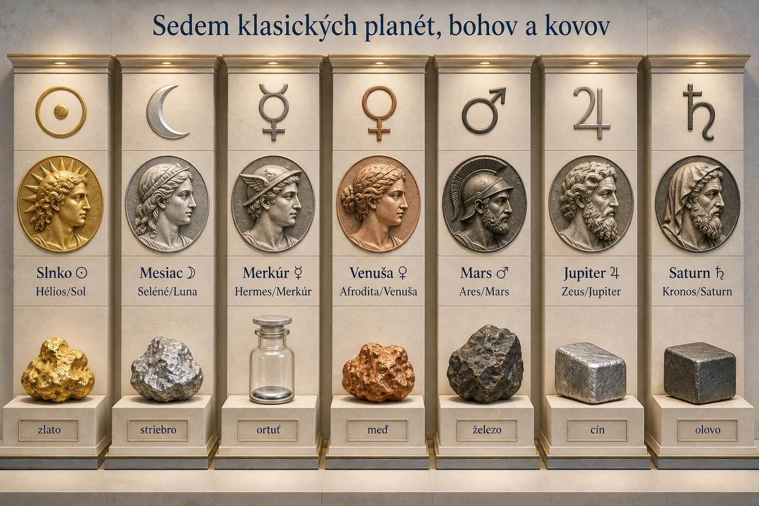 seven classical planets paired with gods and metals