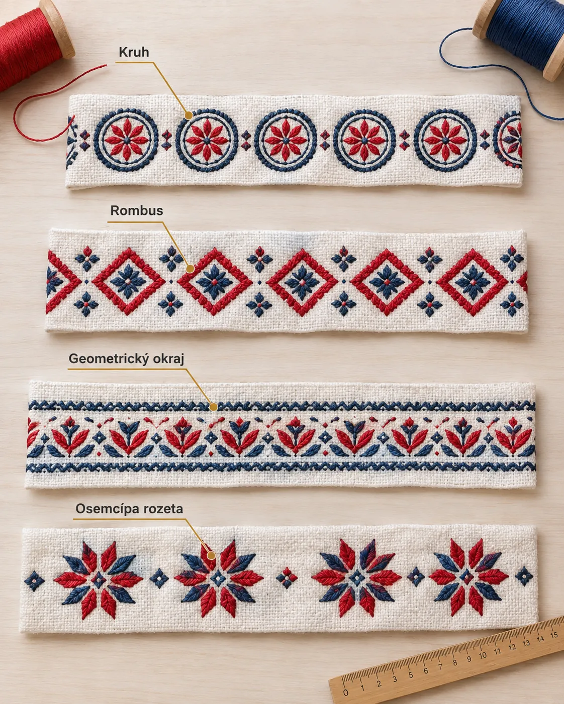 Slovak textile geometry showing circles diamonds and protective borders