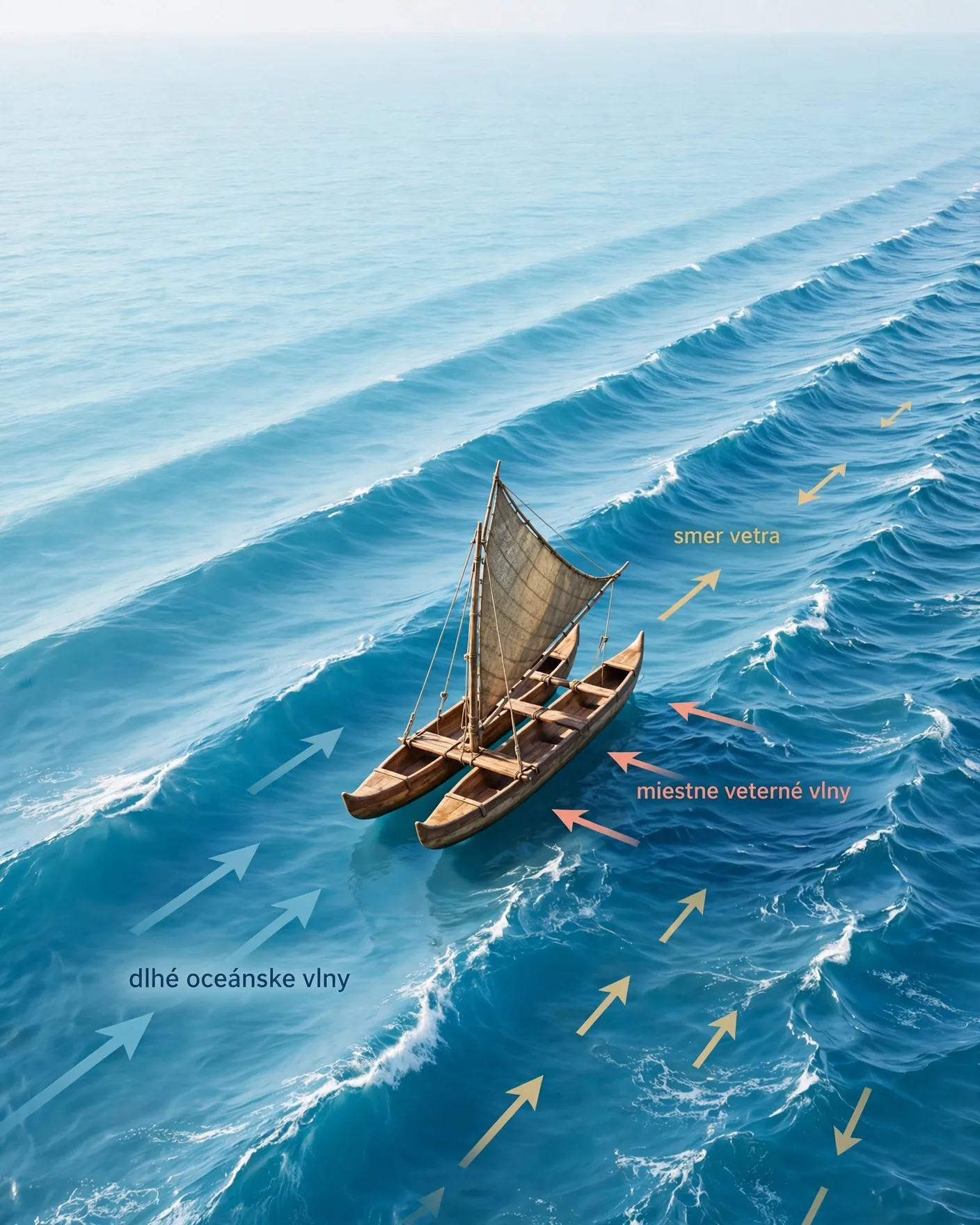 ocean swells and wind patterns around a traditional sailing canoe