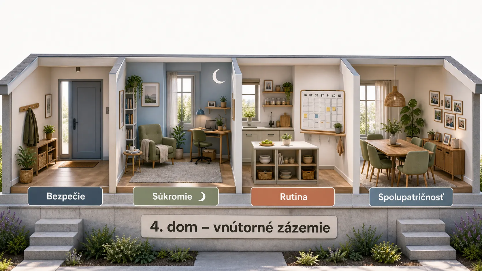 cutaway model of a home showing security privacy routine and belonging