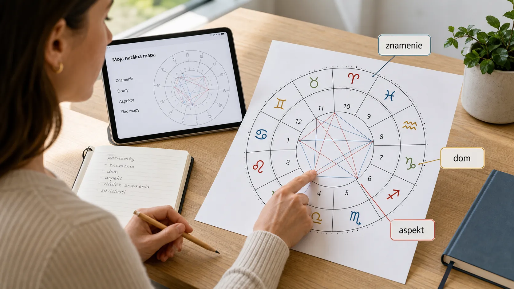 person comparing zodiac signs houses and planetary aspects