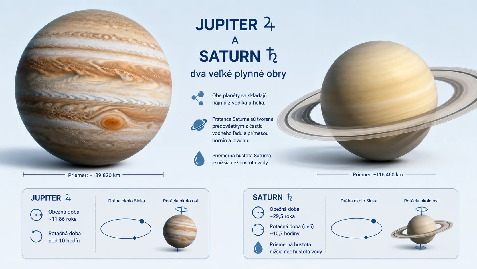 physical comparison of Jupiter and Saturn
