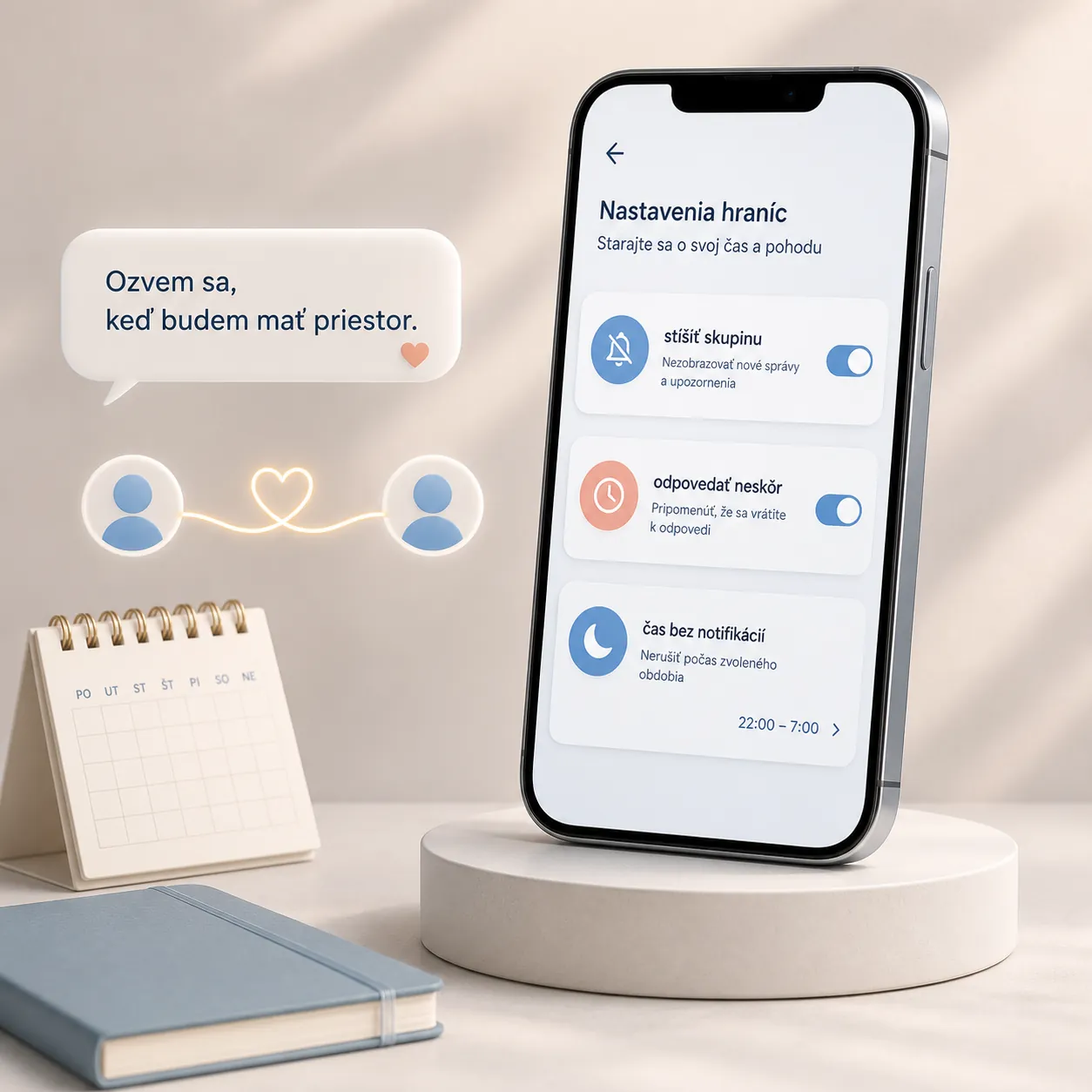 calm digital boundary settings beside meaningful friendship messages